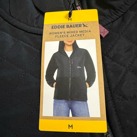 Eddie Bauer Black Quilted Fleece Jacket NWT - Picture 2 of 8
